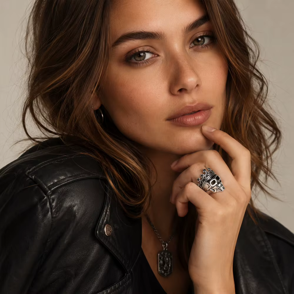 Bague chevalière crâne roi