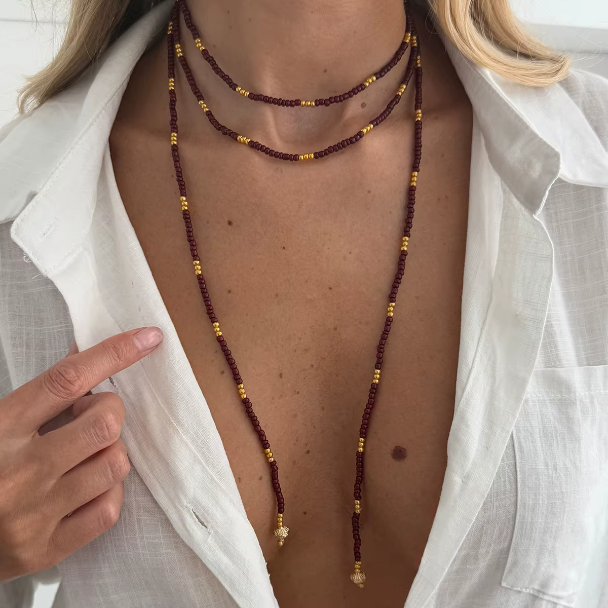 SHIXIN Vintage perles de rocaille chaîne longue collier ras du cou femmes empilable réglable