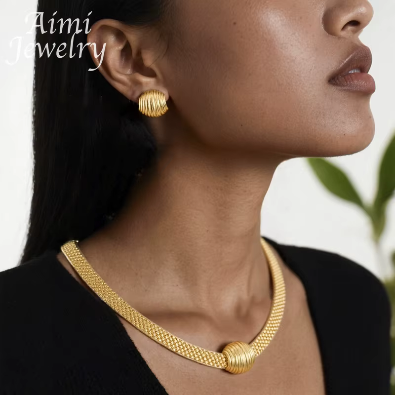Collier boucles d'oreilles Bracelet ensembles Simple plaqué or ensemble de bijoux pour femmes