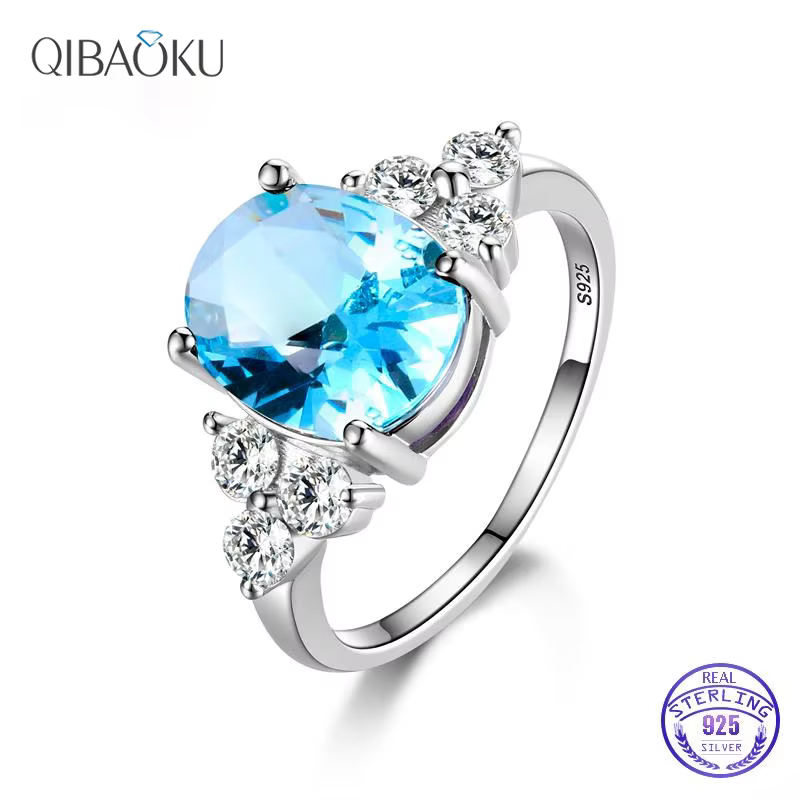 Femmes bijoux bague Zircon 8*10MM ovale plaqué platine Boutique