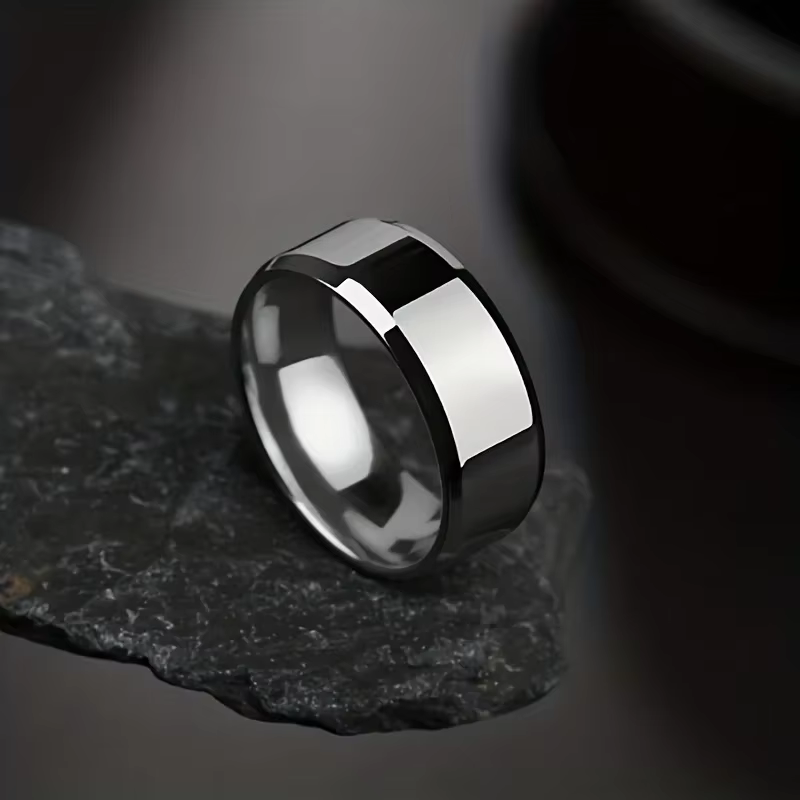 Bague en acier inoxydable classique noir doré argenté brillant hommes anneaux