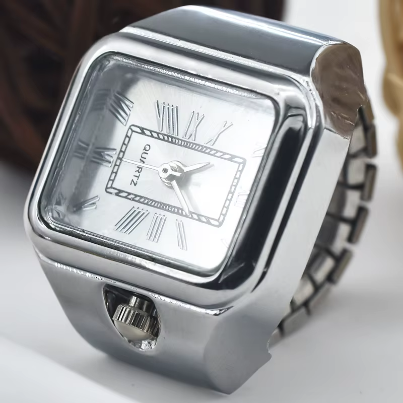 Bague montre à Quartz nouvelle vente chaude créative romaine littérale alliage coquille doigt cadran carré Couple hommes et femmes