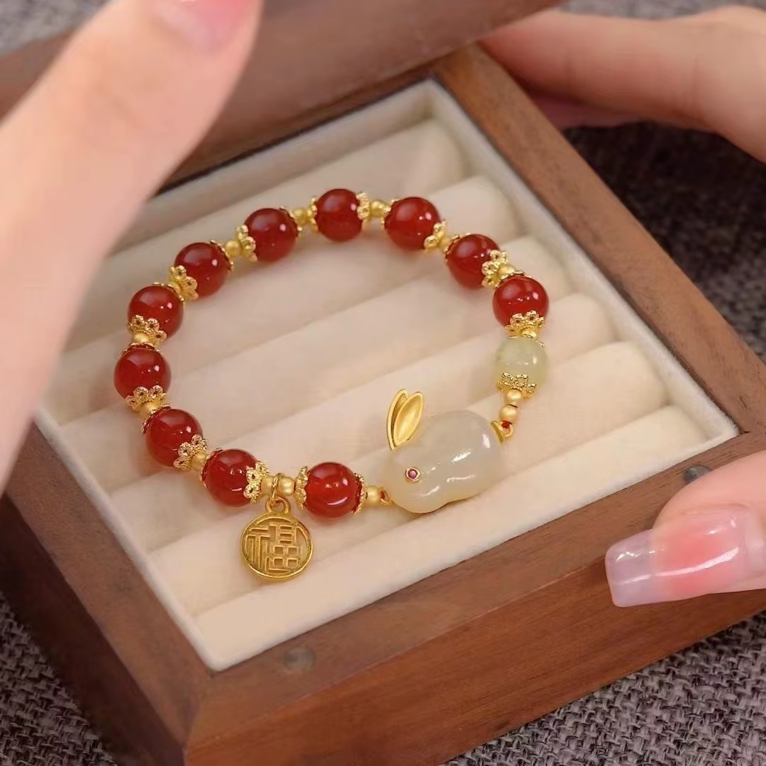 Bracelet lapin en Jade véritable, cadeaux pour femmes, pierres précieuses de styliste, amulette d'agate sculptée, bijoux naturels, accessoires Vintage