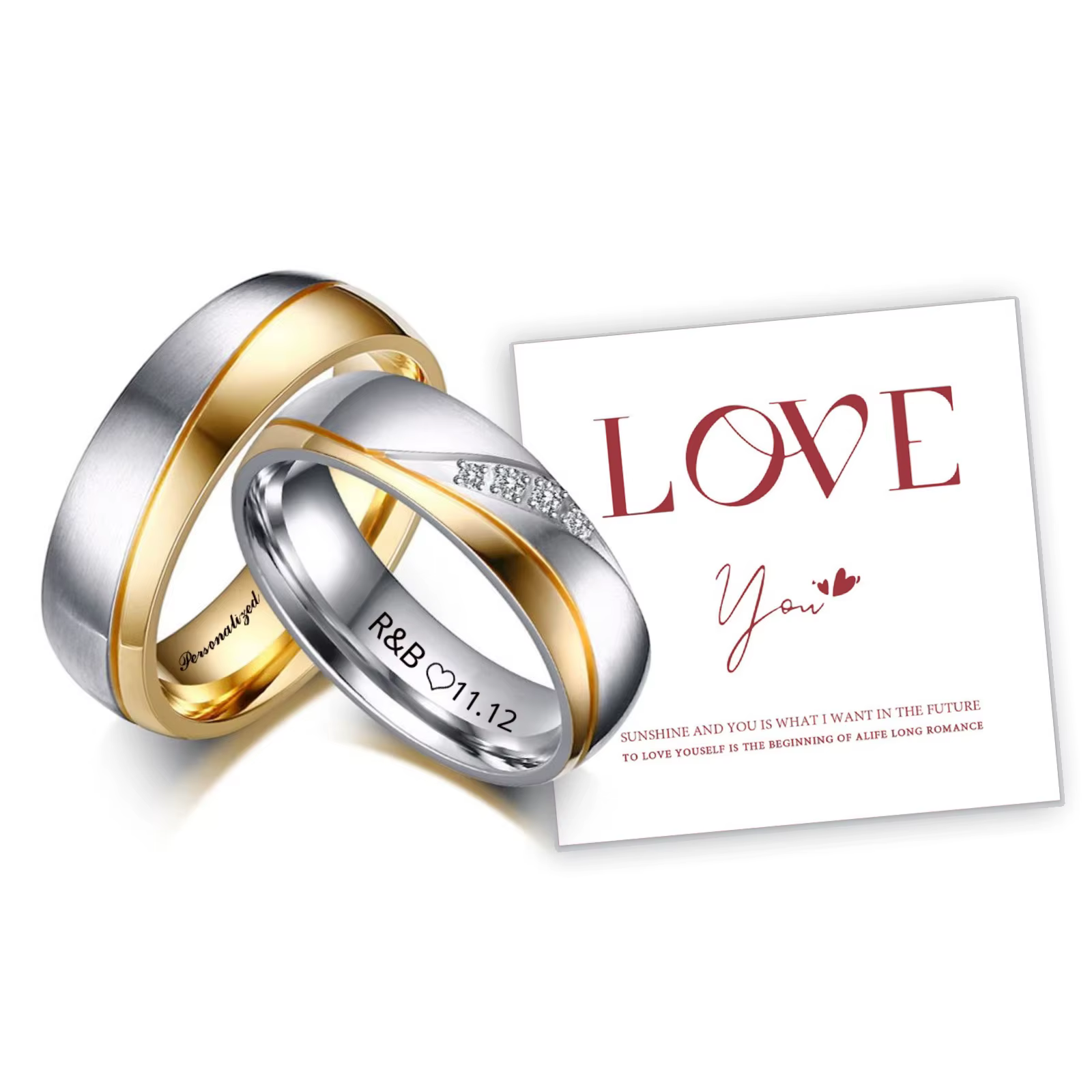 Bagues de mariage personnalisées avec nom promis pour Couple amoureux hommes femmes cadeaux de fête de fiançailles en acier inoxydable