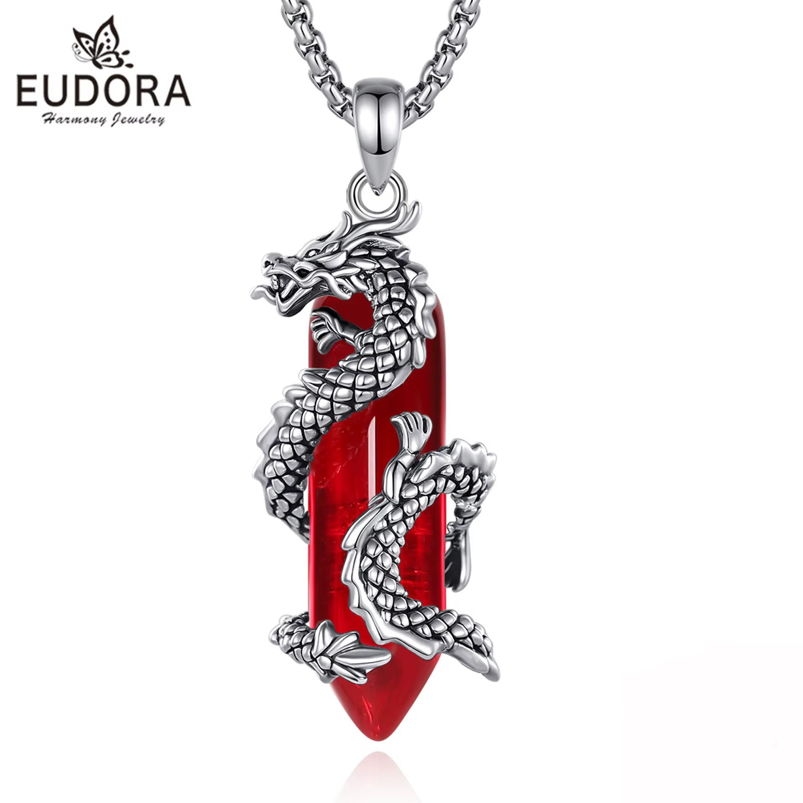 Eudora Dragon Twining Hexagonal cornaline prismatique collier Punk pierre de guérison pendentif en cristal bijoux fins pour femmes homme cadeau