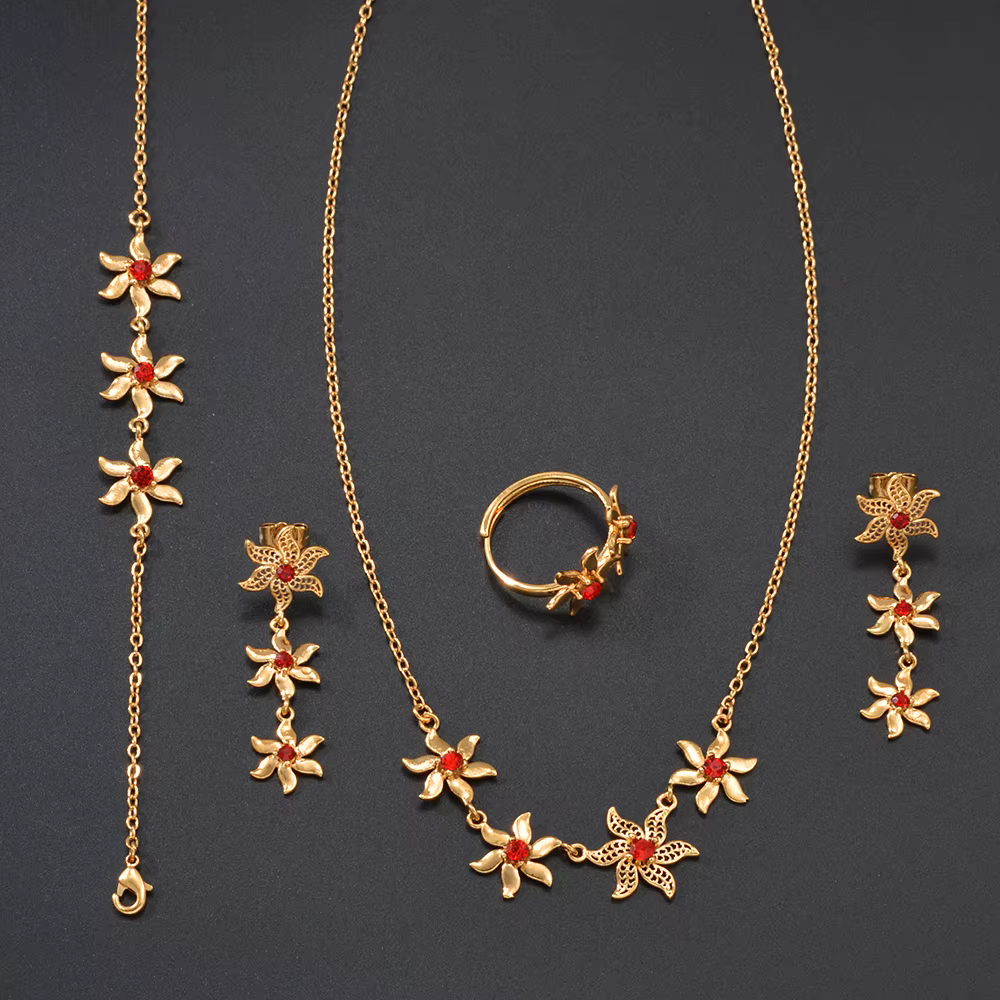 Anniyo ensembles de bijoux de fleurs africaines colliers boucles d'oreilles Bracelet et bagues pour femmes Collier Ylang