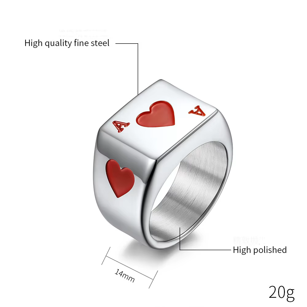 Punk Hip Hop GamJeff Lucky Zanof Hearts/Zanof Spades Ring pour hommes et femmes