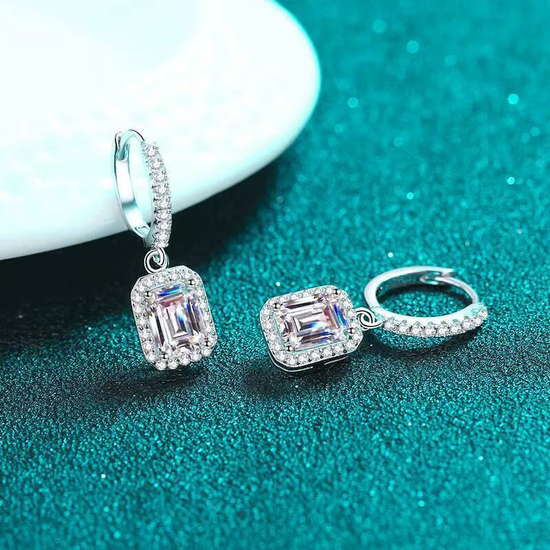 Boucles d'oreilles JoiasHome en moissanite taille émeraude 1 carat