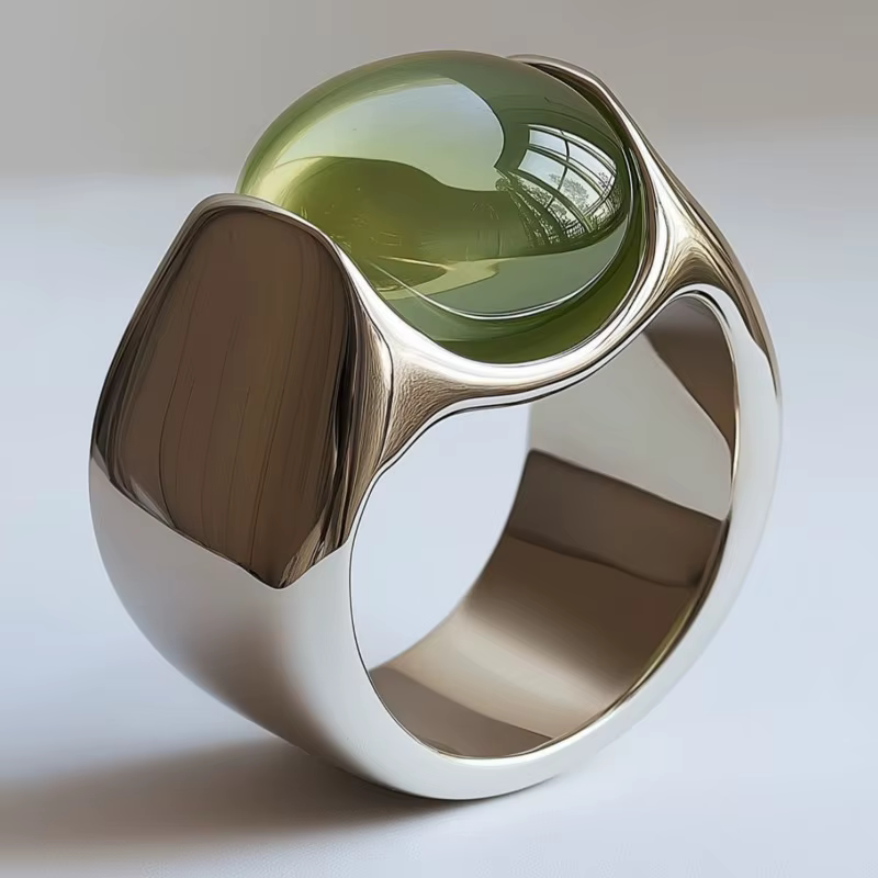 Bague tendance pour femme avec pierre verte incrustée