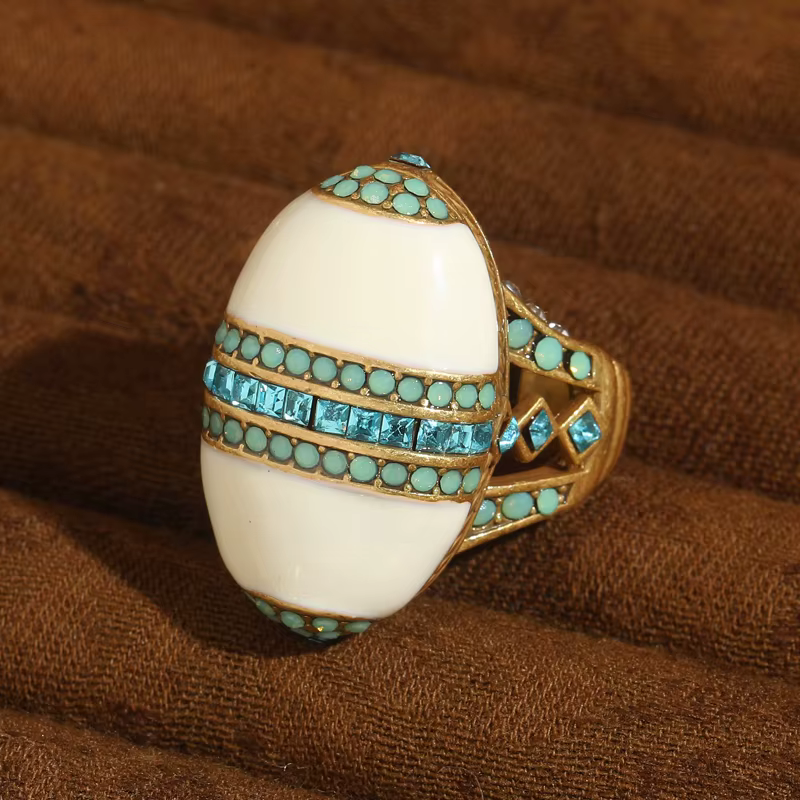 Bague Vintage en cristal bleu mer