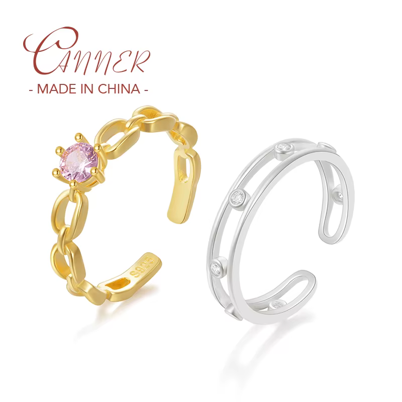 Bague réglable en argent regardé S925 pour femme