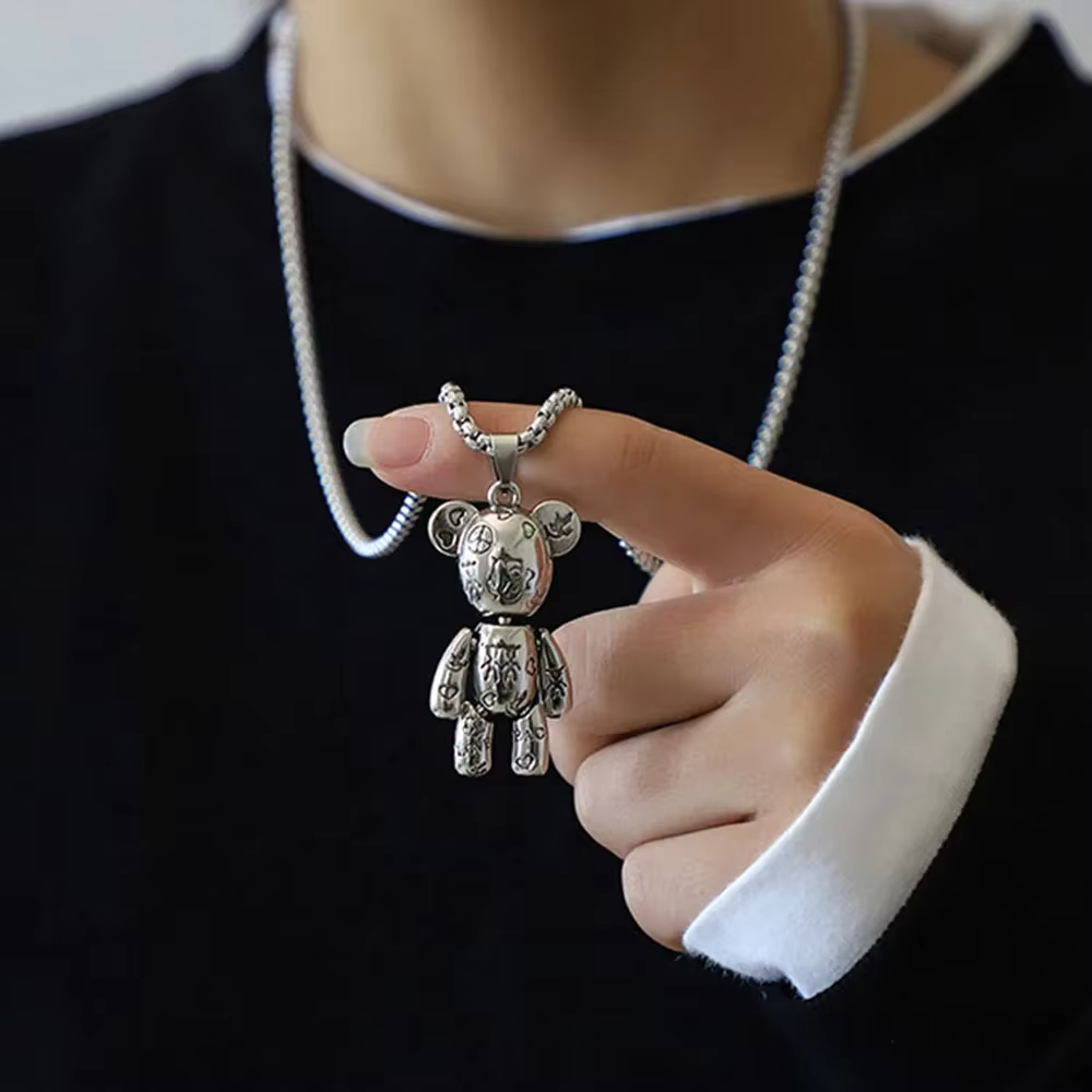 Collier avec pendentif ours en peluche avec lettres imprimées personnalisées