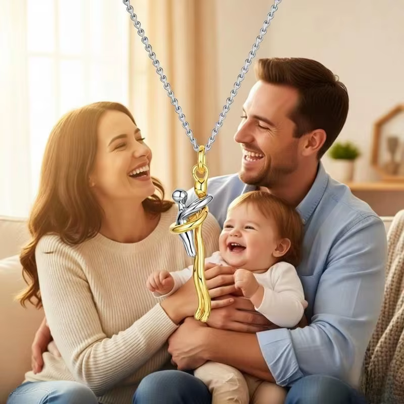 Collier pendentif « Étreinte d'amour » mère-enfant avec boîte