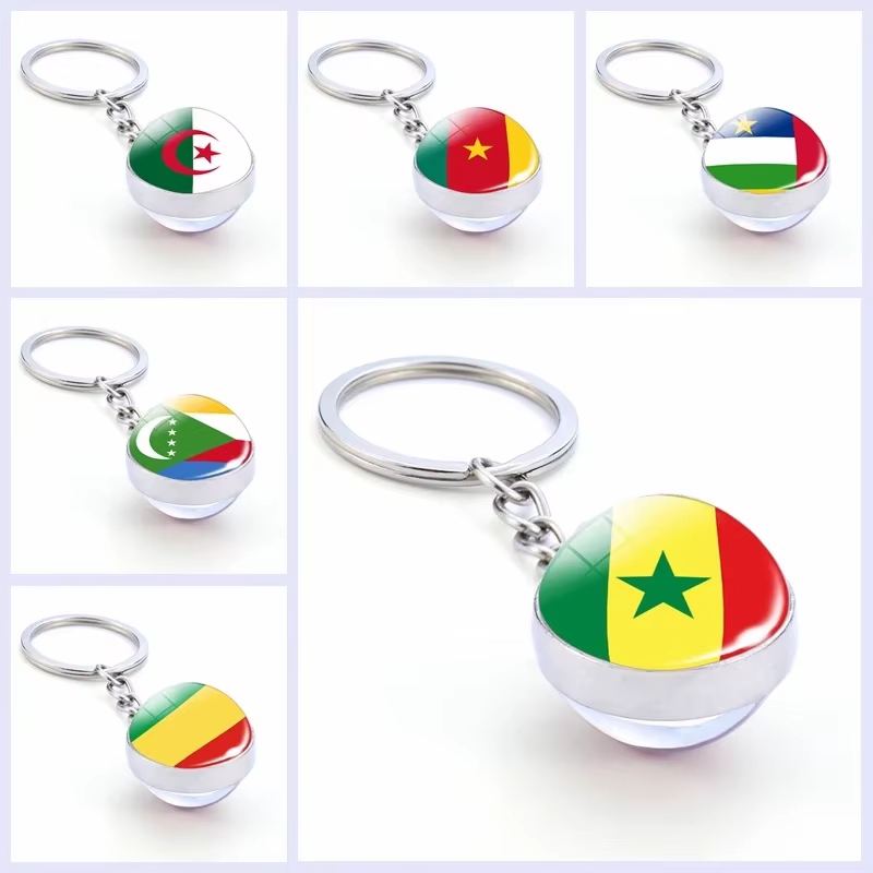 Porte-clés Africain National Feel pour Homme et Femme, Boule de Clip, Bijoux à la Mode, Boule de Verre Double Face, Cadeau, Nigeria, Afrique du Sud