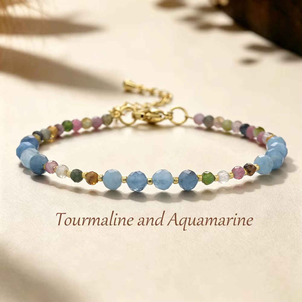 Bracelet ajustable en pierres naturelles de 3 mm et 4 mm