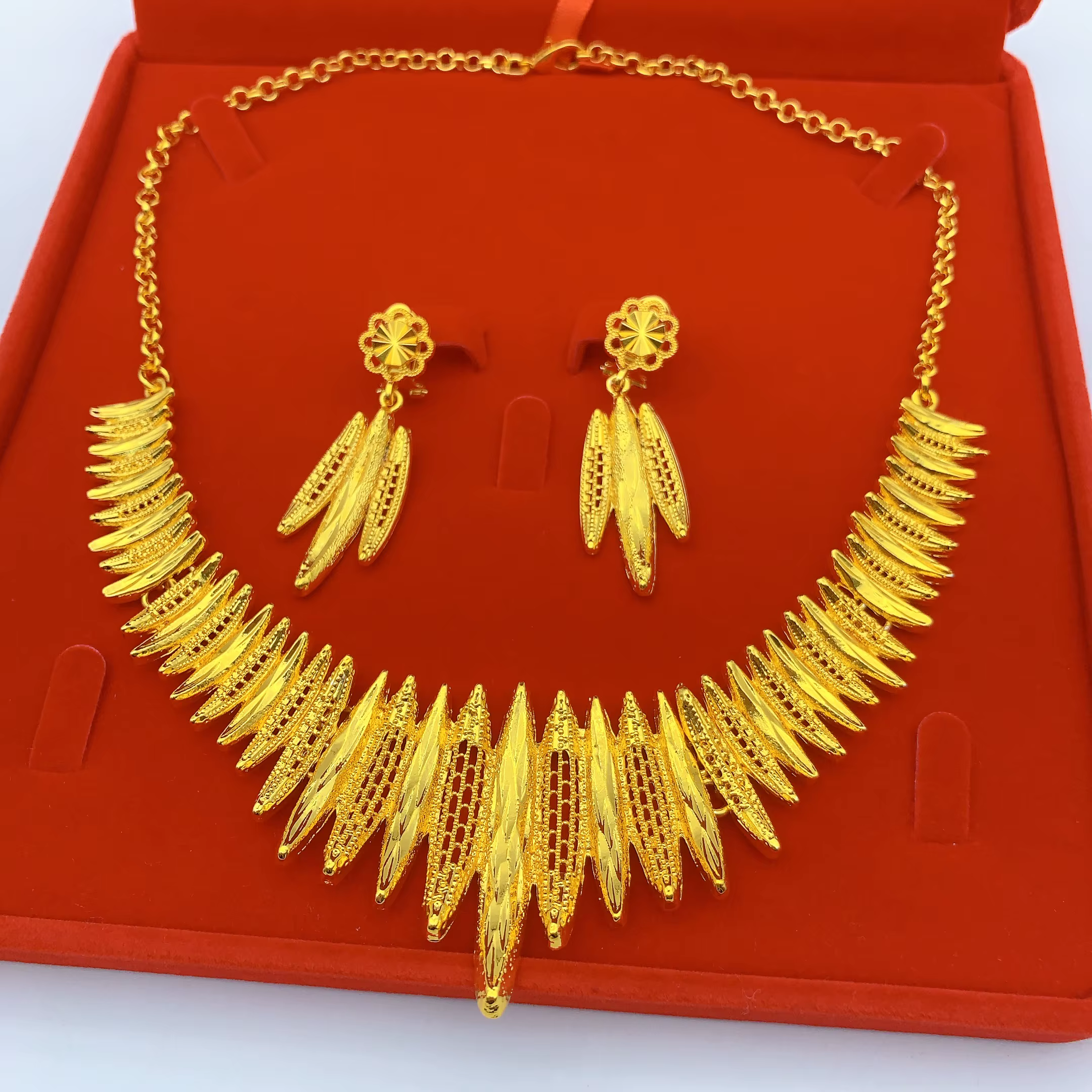 ANIID Dubai 24K couleur or ensembles de bijoux de mariage collier africain boucles d'oreilles pour les femmes nigérian indien mariée 2 pièces ensemble cadeaux de fête