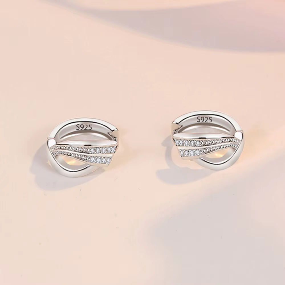 Cristal Zircon réel 925 boucles d'oreilles en argent Sterling canal cubique zircone