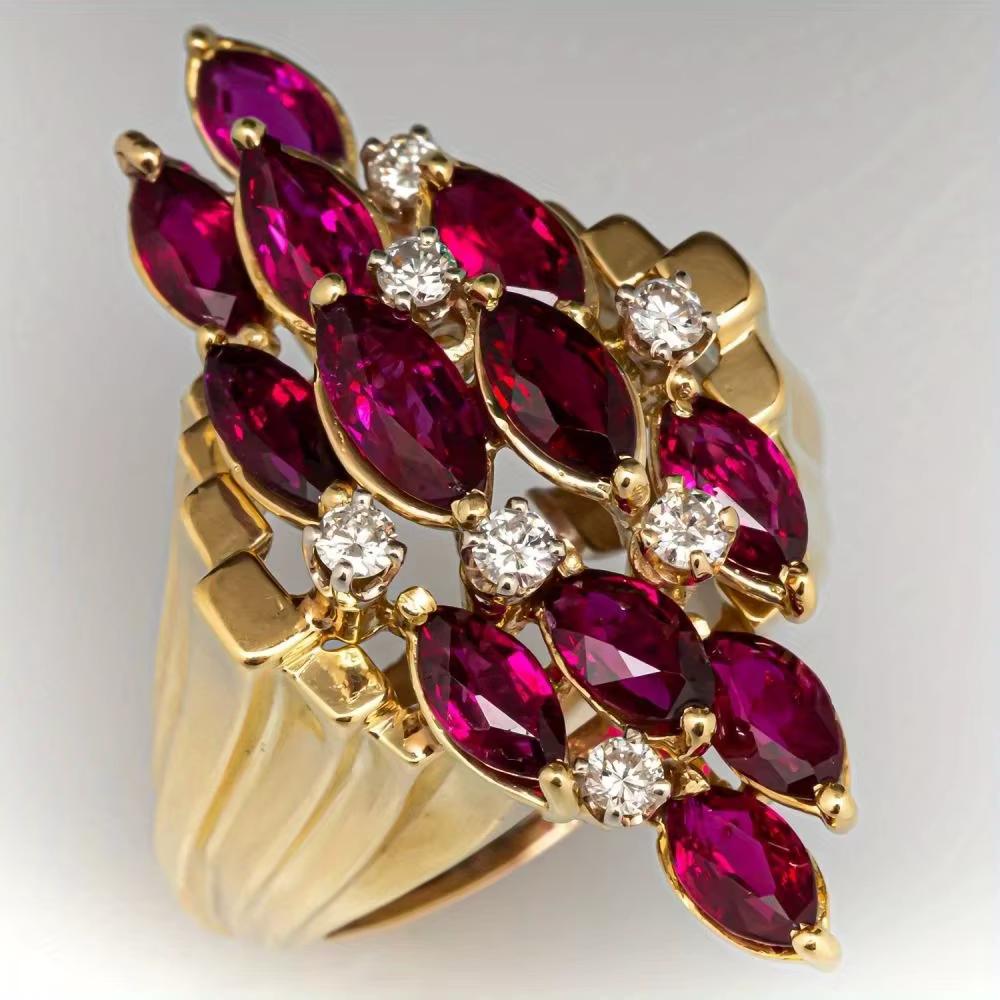 Superbe Bague en Zirconia Synthétique Rouge Rose pour Femme