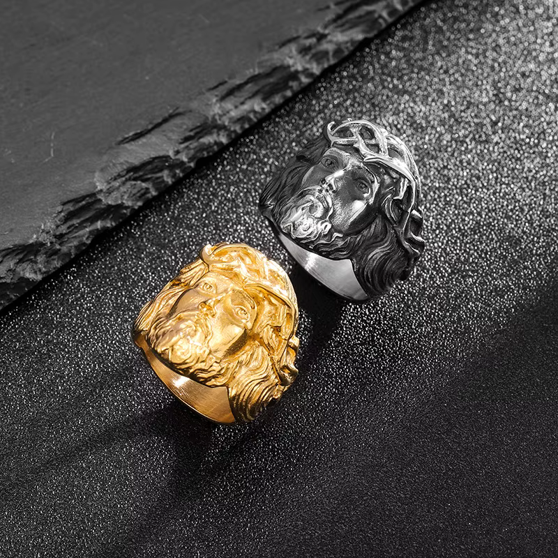 Bague croix chrétienne en acier inoxydable pour hommes