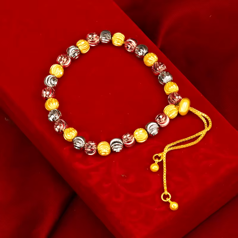 Bracelet de perles porte-bonheur en or galvanisé 24 carats pour femme