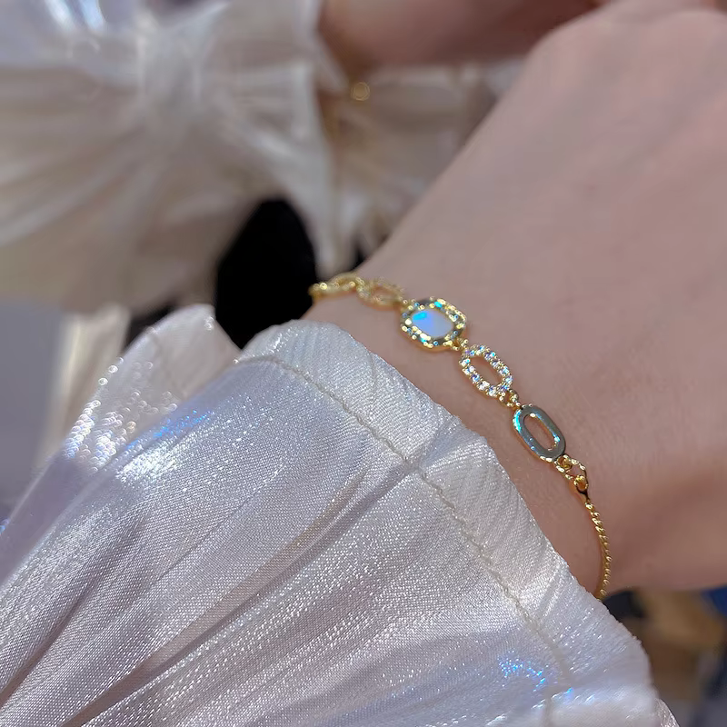 Bracelet géométrique de luxe en Zircon plaqué or pour femmes