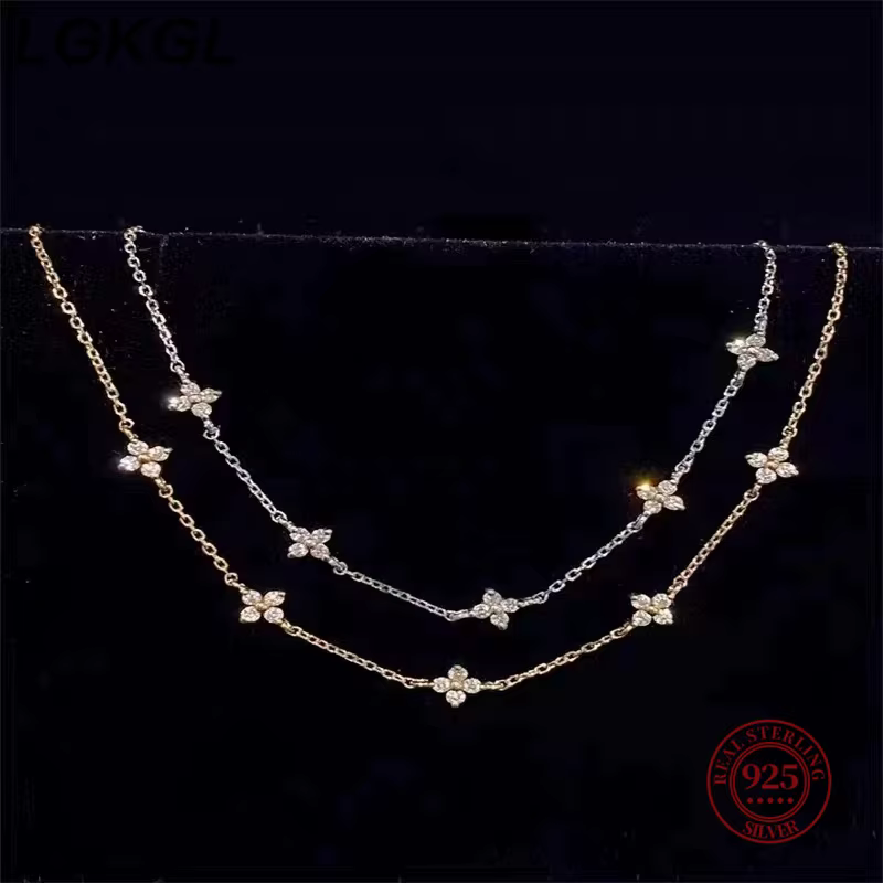 Jkeli – colliers français en argent Sterling 925 avec pendentif fleur à quatre feuilles pour femmes