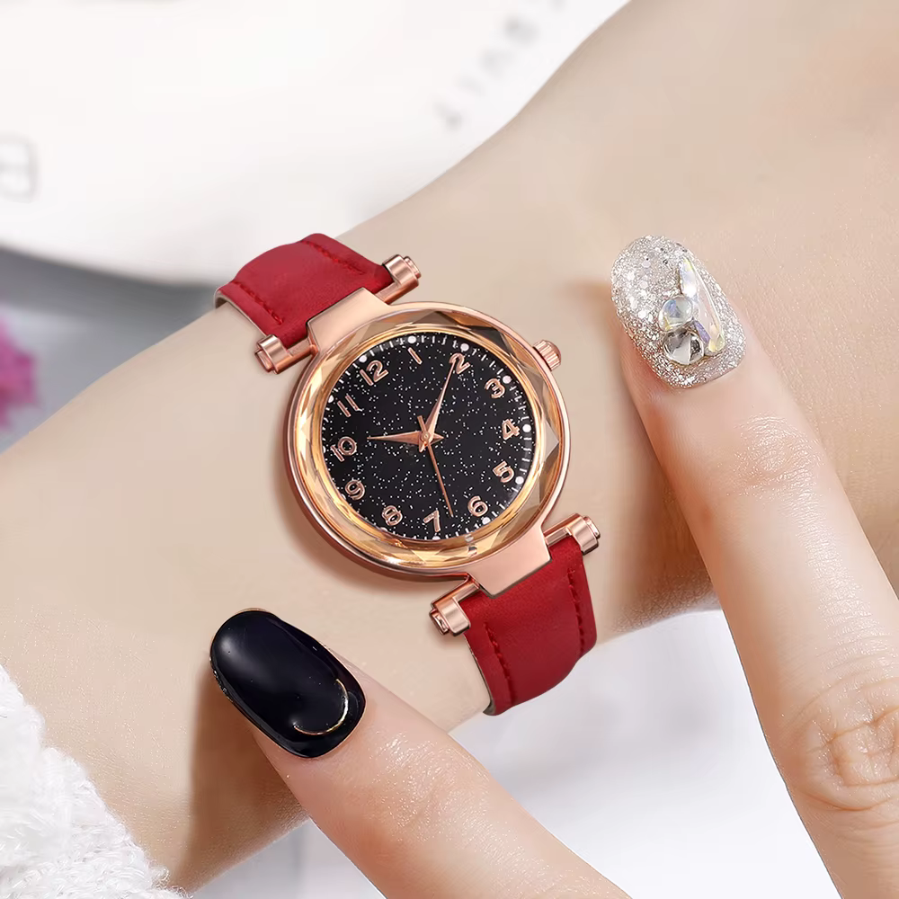 Montre pour femme rouge avec éléments minimalistes