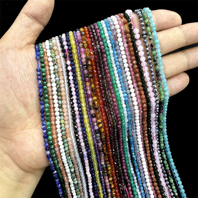 Pierre naturelle à facettes, Quartz Rose, améthyste, grenat, Agate, aigue-marine, petites perles rondes, accessoires pour la fabrication de bijoux, 2/3/4MM