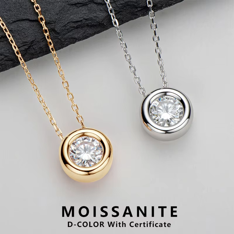 Lnngy 6.5mm lunette ronde Moissanite pendentif collier pour femmes 925 en argent Sterling clavicule chaîne colliers bijoux Collare Mujer