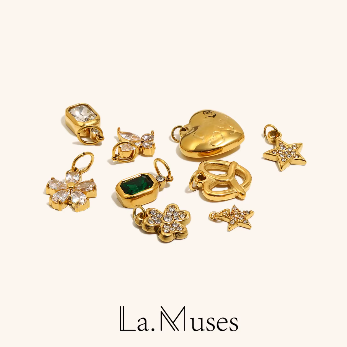 La. Muses Zircon fleur papillon amour Biscuit pendentif à breloque en acier inoxydable pour la fabrication de bijoux bracelet à bricoler soi-même accessoires de cou