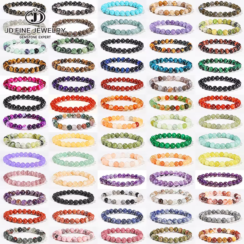 JD 6 8 10mm Bracelet de perles en pierre naturelle obsidienne Fluorite Quartz jaspe