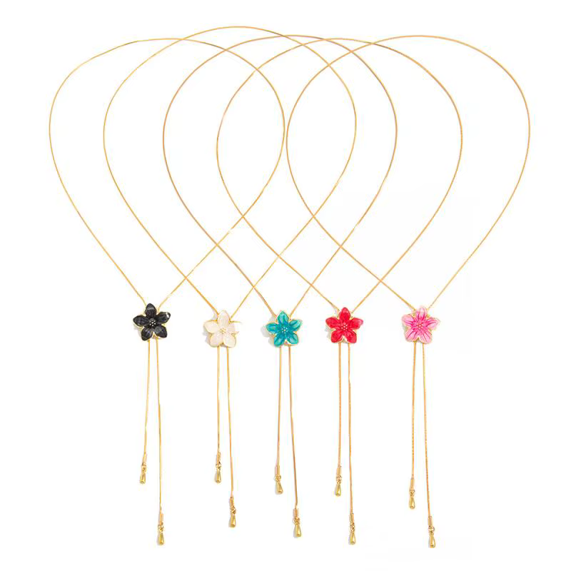 Collier Lariat Coquette Esthétique Fleur Colorée pour Femme