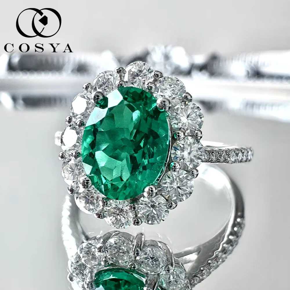 COSYA – bague ovale en émeraude colombienne/zambienne cultivée en laboratoire