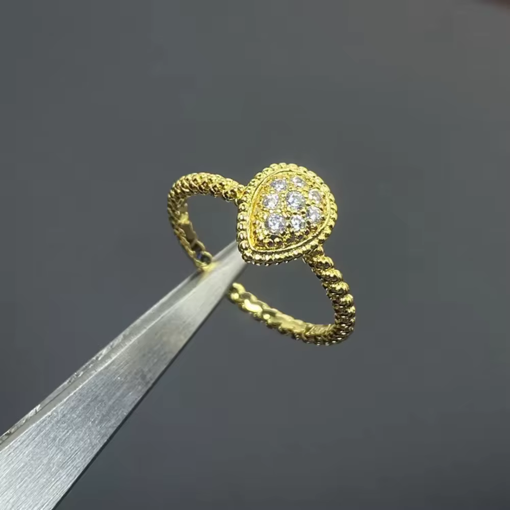 Bague ouverte en or 18 carats plaqué or avec diamant en forme de goutte d'eau