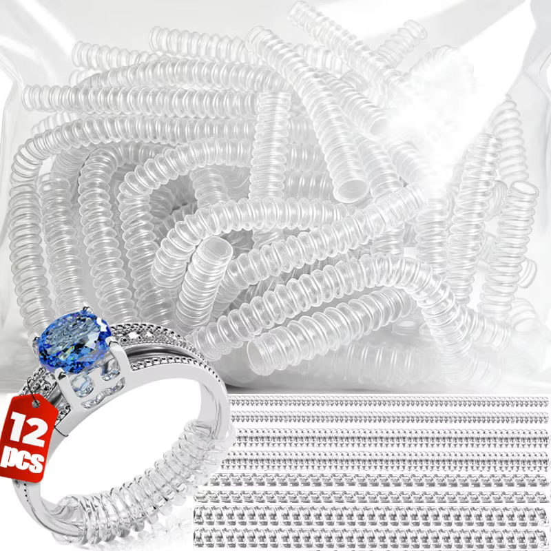 Lot de 12 ajusteurs de bague universels - Réglage invisible antidérapant sans dommage pour toutes les tailles de bagues - Bijoux
