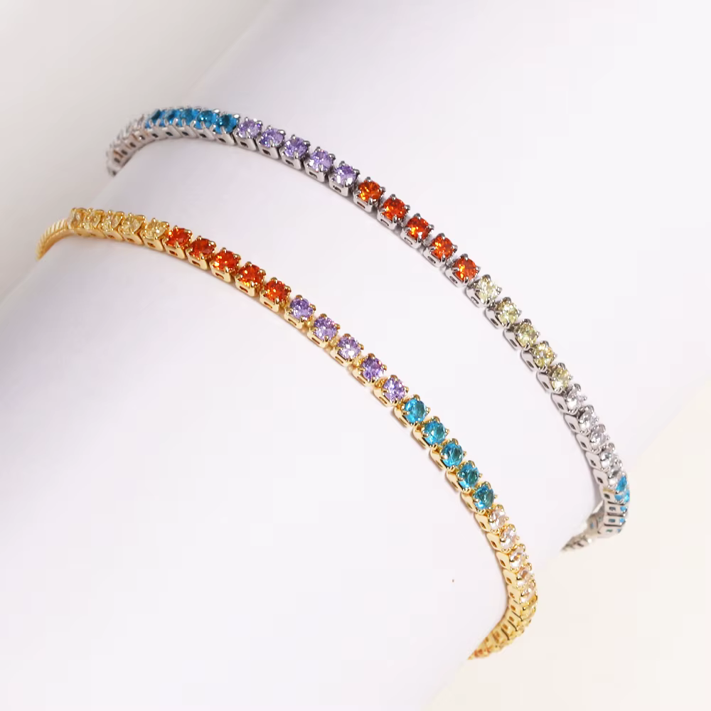 Bracelet de Tennis en Zircon glacé arc-en-ciel pour femmes