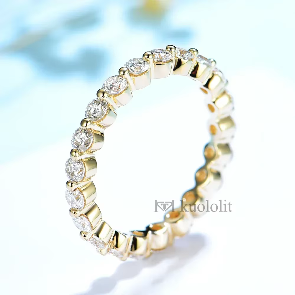 Kuololit 585 14K 10K bague à bulles en or blanc pour femmes 2.5mm coupe ronde Moissanite Solitaire éternité bande complète pour fiançailles nouveau