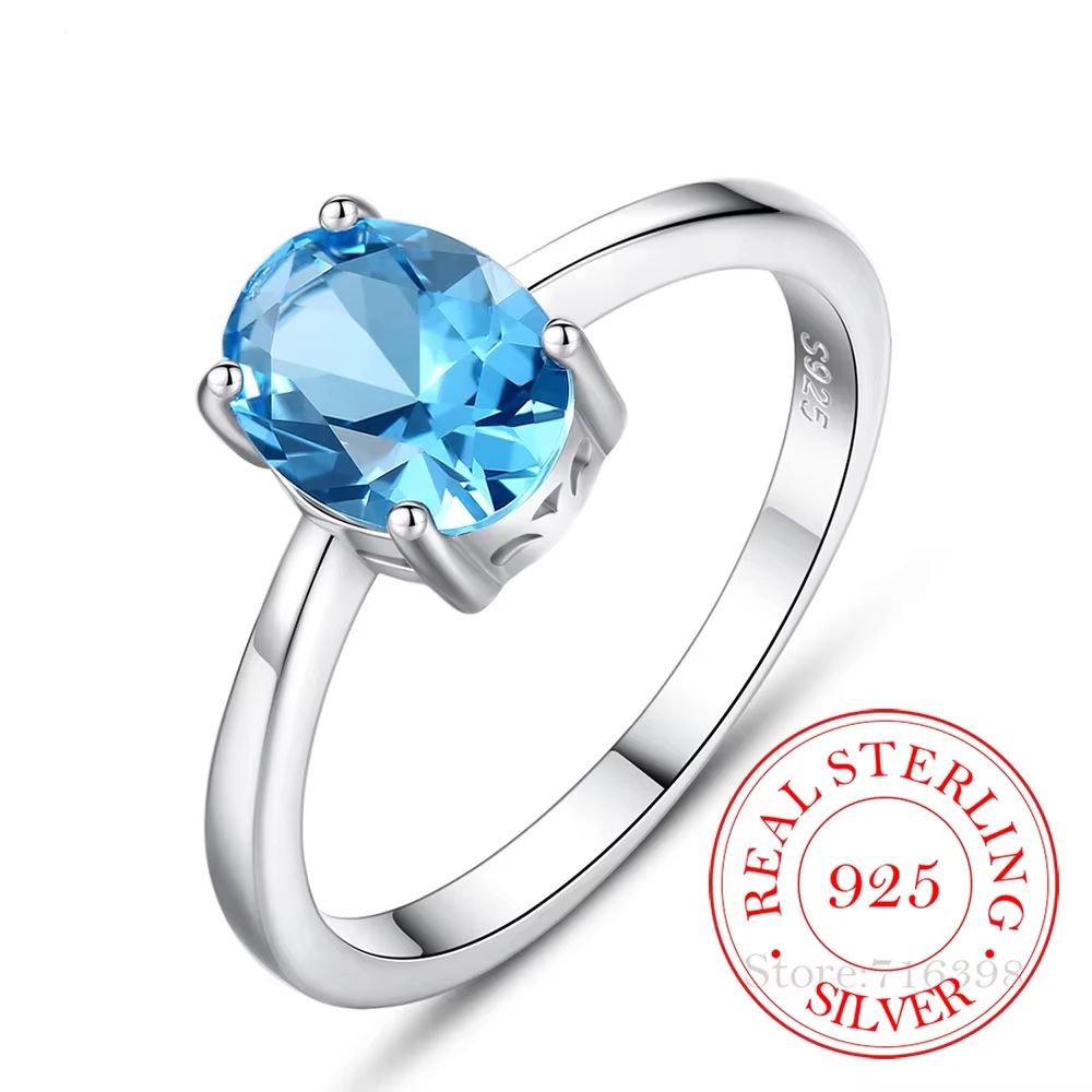 Bagues de luxe en argent Sterling S925 véritable pour femmes amant géométrique topaze bleue bague de mariage Anillos Mujer bijoux fins cadeau