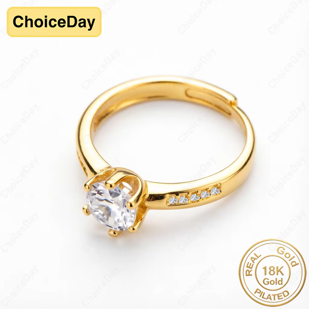 Bague en zircon à six griffes plaquée or 18 carats pour femme - Bijou élégant