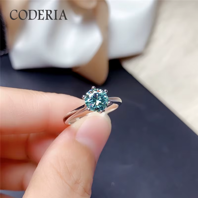 Test positif véritable Moissanite bleu vert bague en pierres précieuses excellente coupe 1-3 Carat