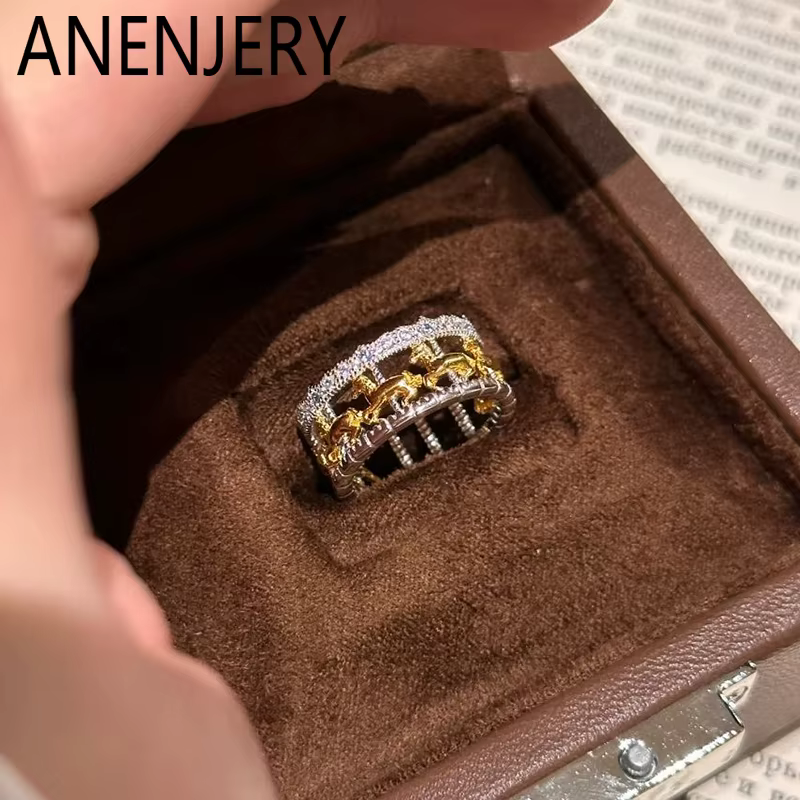 ANENJERY 'Merry-go-round' Bague creuse en zircon pour femme
