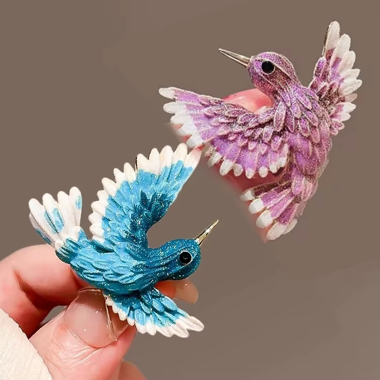 Broches colibri en alliage Vintage rose bleu pour femmes