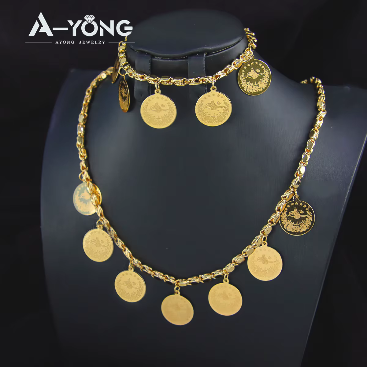 Ensemble de bijoux de mariage nigérian plaqué or 21 carats