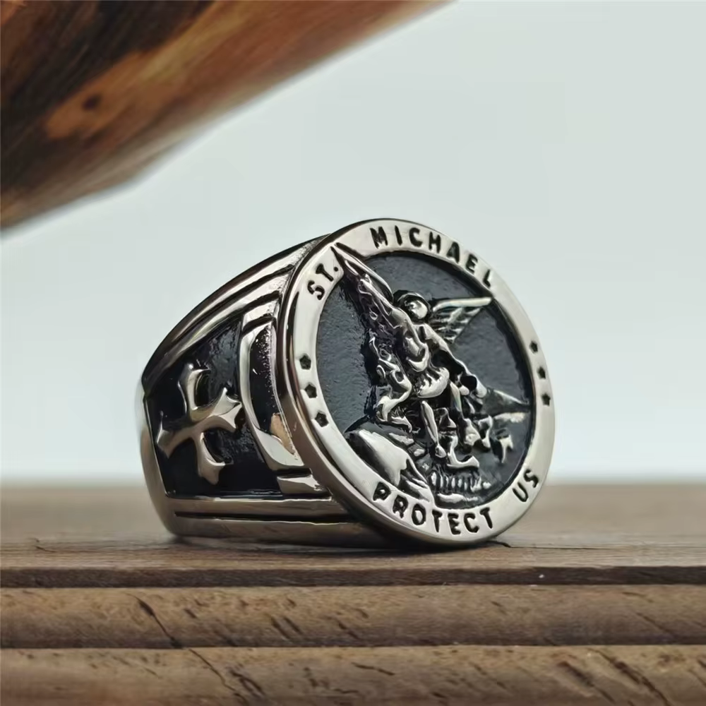 ST MICHAEL – bague solide en acier inoxydable 316L