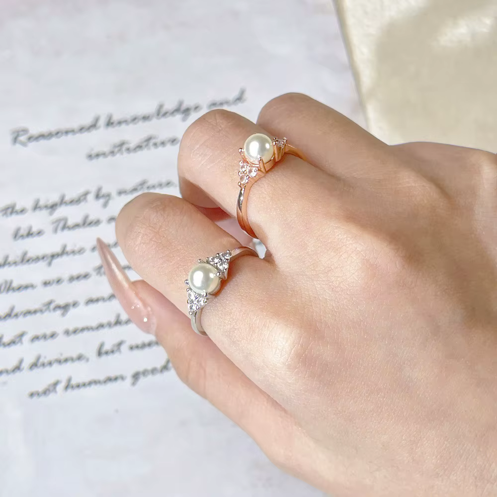 Double bague en Imitation de perles pour femmes