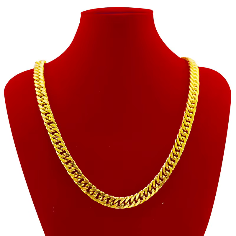 Collier plat pour homme en or véritable 9999 24K