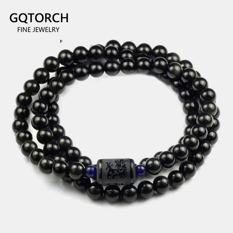 Noir Arc-En Obsidienne Pierre Naturelle Bracelets Couple Multicouche Perles Strand