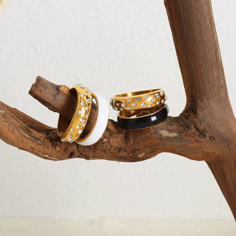 Amaiyllis 18K or léger luxe incrusté Zircon goutte d'huile Double couche Index bagues Niche