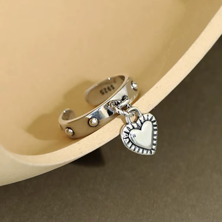 Pendentif coeur en argent sterling 925 ​ Bagues réglables pour femmes