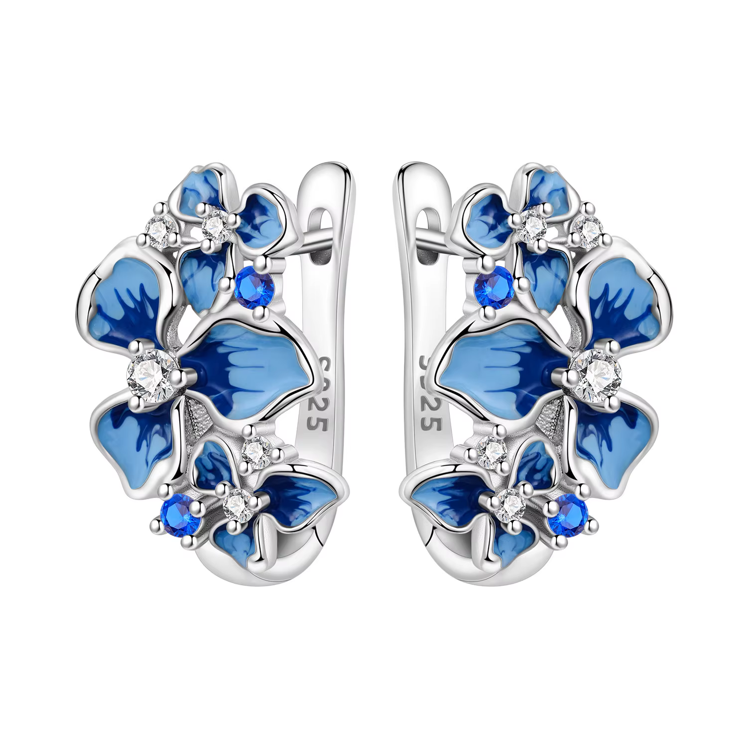 Orstarry Original 925 en argent Sterling bleu Iris fleur boucles d'oreilles femmes cerceau boucle d'oreille anniversaire bijoux cadeaux à la mode
